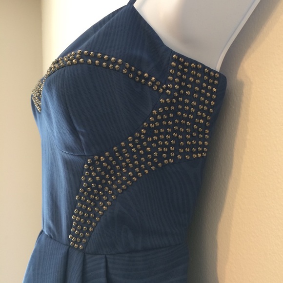 Truest Blue Woodgrain Cocktail Dress M - Picture 3 of 8